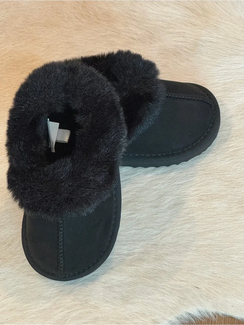 Toddler Piper Faux Fur Cuff Scuff Slippers - Cat & Jack™ Jet Black 7
